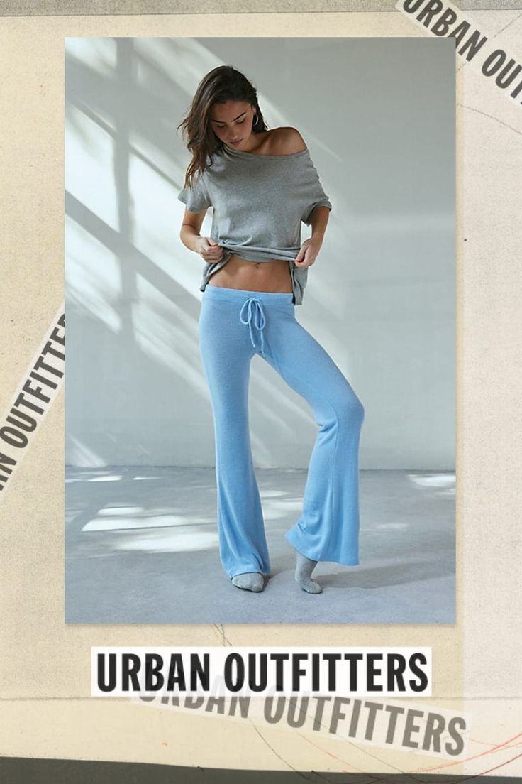 So soft Out From Under lounge pant in a breezy, relaxed silhouette. Designed in a soft & stretchy jersey knit featuring a low-rise, elasticated drawstring waistline and kick-flare hem for an effortless vibe. Only at Urban Outfitters. Features Out From Under Easy Does It Cozy flare lounge pant Low rise lounge pant Soft and stretchy jersey knit Low rise waistline with drawstring tie Fitted through waist, hips and thighs Slim flare fit Full length Pull-on construction UO exclusive Content + Care 81% Viscose, 17% polyester Machine wash Imported Size + Fit Model in Ivory is 5’9.5" and wearing size Small Measurements taken from size Small Waist: 25" Inseam: 30" | Out From Under Easy Does It Cozy Knit Flare Pant in Light Blue, Women's at Urban Outfitters Flare Bottoms With Elastic Waistband For Loungewear, Trendy Flare Pants For Loungewear, Trendy Stretch Sweatpants For Lounging, Relaxed Stretch Bottoms For Lounging, Relaxed Blue Bottoms For Loungewear, Casual Flare Bottoms For Loungewear, Soft Stretch Pants For Lounging, Relaxed Fit Flare Pants For Loungewear, Stretch Soft Pants For Lounging