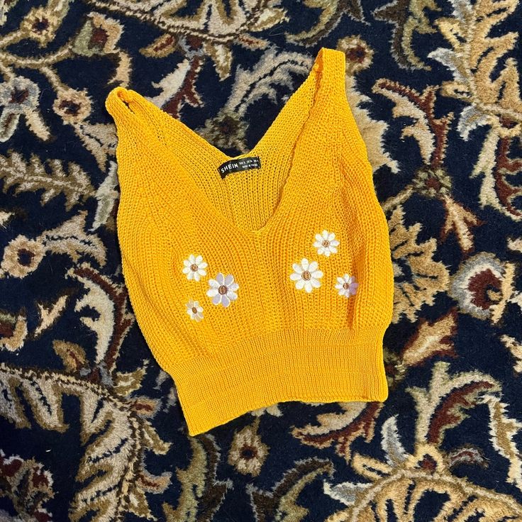 Never Worn. Stretchy. Spring Stretch Crochet Top, Fitted Crochet Trim Top For Spring, Fitted Crochet Top With Crochet Trim For Spring, Spring V-neck Crop Top With Crochet Trim, Spring Knitted V-neck Crop Top, V-neck Crochet Trim Crop Top For Spring, V-neck Crop Top With Crochet Trim For Spring, Trendy Stretch Crochet Top For Spring, Spring Yellow Crochet Top With Crochet Trim