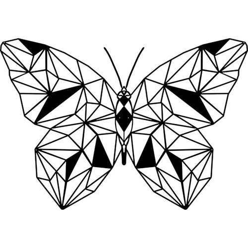 a black and white butterfly with geometric shapes on it's wings, in the shape of