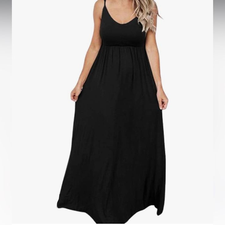 Super Soft Material , Sexy V Neck Casual Casual Black Sleeveless Maxi Dress, Black Solid Color Maxi Dress, Casual Stretch Solid Color Maxi Dress, Black Stretch Maxi Dress For Summer, Black Solid Color Maxi Dress For Night Out, Chic Black Solid Color Maxi Dress, Black Solid Color Maxi Dress For Vacation, Black Solid Color Maxi Dress For Day Out, Black Stretch Maxi Dress For Spring