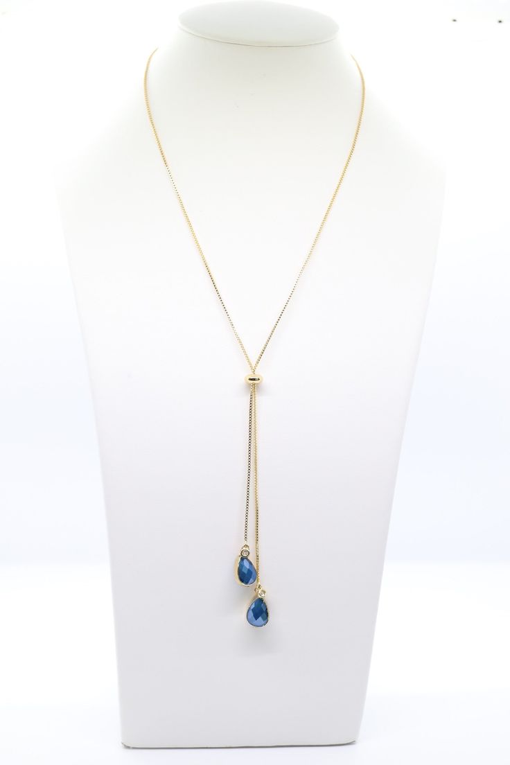 Gold and Blue Necklace The Necklace, Gold And Blue, Delicate Chain, Blue Necklace, Tennis Bracelet, Blue Beads, Christmas Sale, Wear It, Rainbow Colors