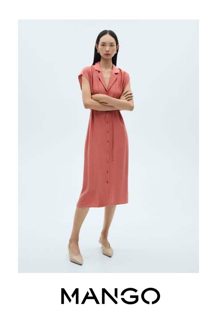 Light fabric, Straight design, Midi design, Shirt collar, Lapel with notch, Short sleeve, Button closure at front, Ribbon with bow, Unlined Midi Design, Vestidos Color Rosa, Bow Shirt, Bow Shirts, Midi Shirt Dress, Dress Shapes, Color Rosa, Shirt Collar, Types Of Collars