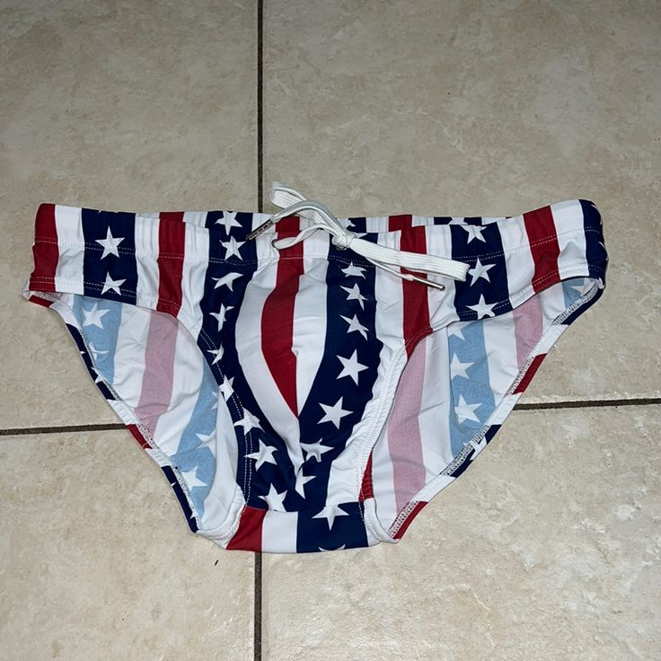 These Come With The Padded Pouch And String Closure. Super Sexy Super American. Nwot Note: Photo #2 Not Original Brief And Not That Pattern. Only Put So Could See How It Fits. (Jun23) Patriotic Summer Vacation Bottoms, White Beach Bottoms For 4th Of July, White Bottoms For 4th Of July Beach Outing, Summer Vacation Flag Print Bottoms, Blue Swimwear For Holiday Beach Season, White Swimwear For 4th Of July Vacation, White Swimwear For 4th Of July, American Flag Print Bottoms For 4th Of July Beach, 4th Of July Beach Bottoms With Flag Print