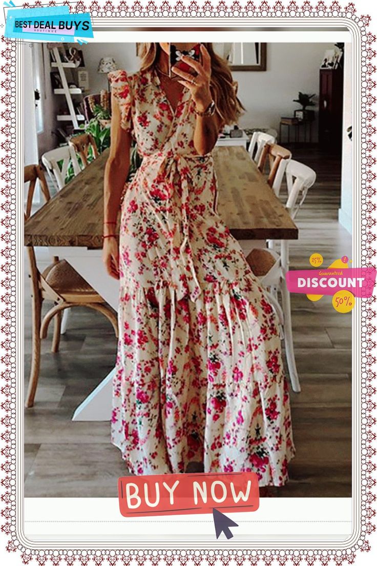 Printed Lace Up Dress for Women Floral Print Non-stretch Maxi Dress For Garden Party, Non-stretch Floor-length Spring Dress, Floor-length Spring Brunch Dress, Spring Brunch Floor-length Dress, Floor-length Floral Dress For Spring Vacation, Spring Vacation Floor-length Floral Dress, Spring Vacation Floral Floor-length Dress, Lace Up Dress, Dress For Women