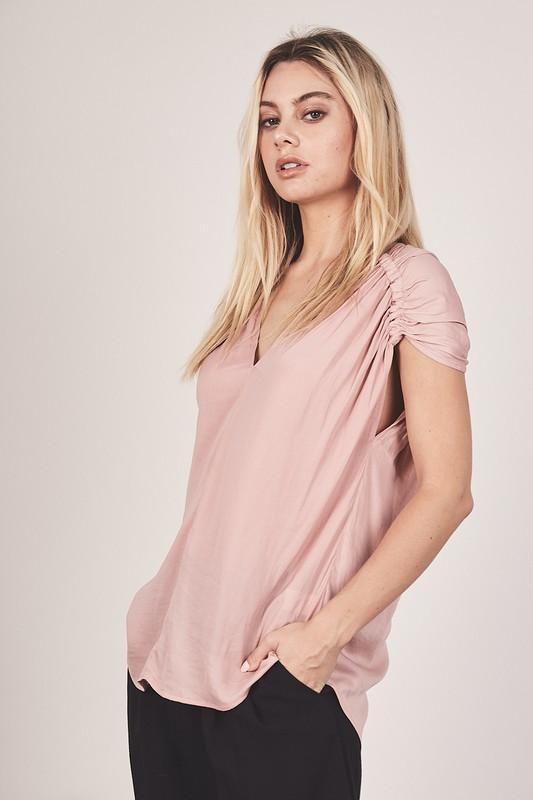 Rose pink shirred detail top * Wear with our Minx Cocktail Shorts 100% polyester hand wash Rose Pink, Pink Roses, Tunic Tops, Hand Wash, V Neck, Women's Top, Pink, How To Wear