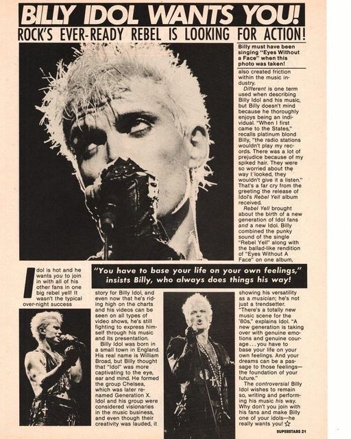 an advertisement for the rock band billy idol wants you to rock's ever ready rebel is looking for action