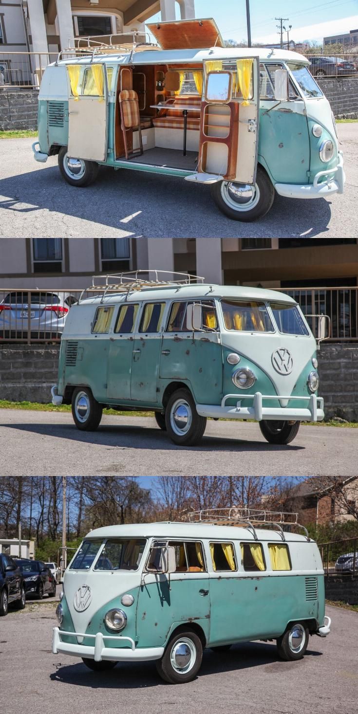 the vw bus is painted in different colors