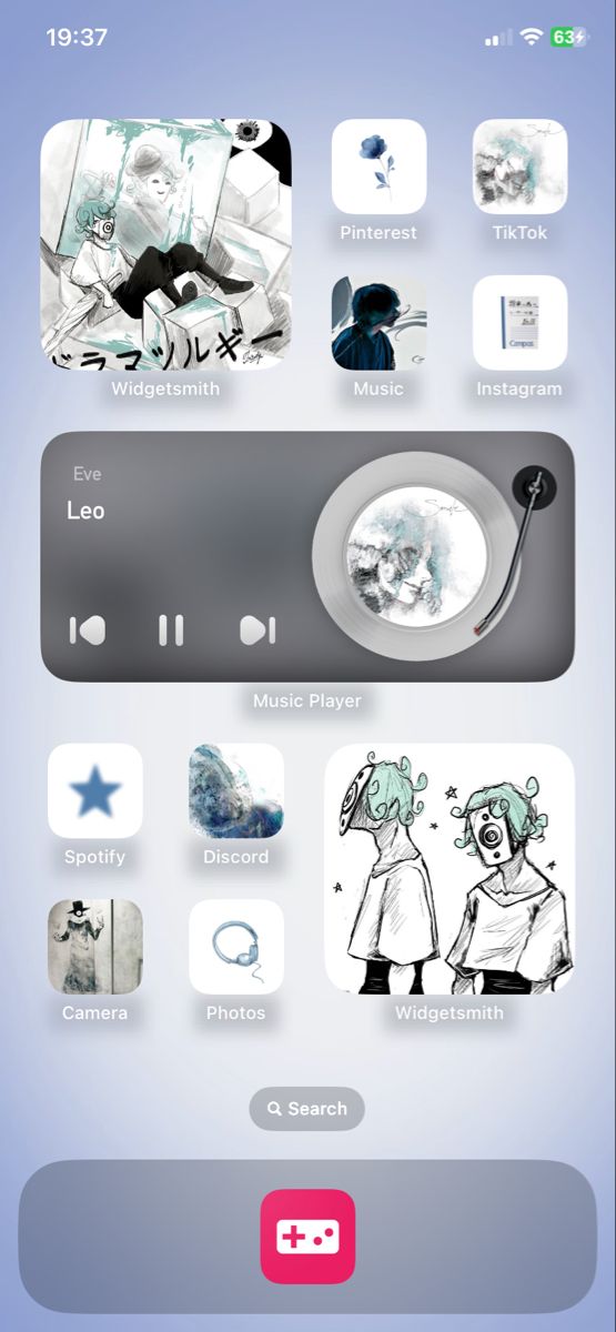 an iphone screen with various images and text on the bottom right corner, including music player