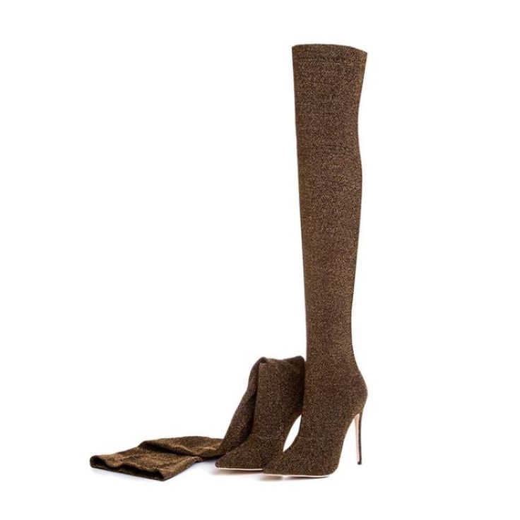 Make a bold statement with Sky High Thigh High Heel Boots. These striking boots feature a sleek, thigh-high design that elongates the legs and adds a dramatic edge to any outfit. The high heel accentuates your height and enhances your confidence, while the form-fitting silhouette ensures a snug, flattering fit. Ideal for making a chic entrance at parties or turning heads on a night out. Glamorous Fitted Knee-high Winter Boots, Glamorous Fitted Knee-high Boots For Winter, Glamorous Knee-high Boots For Winter Night Out, Glamorous Knee-high Boots For Night Out In Winter, Elegant Over-the-knee Boots For Night Out, Glamorous High Heel Knee-high Winter Boots, Glamorous High Heel Knee-high Boots For Winter, Evening Thigh High Fitted Platform Boots, Fitted Thigh High Platform Boots For Evening