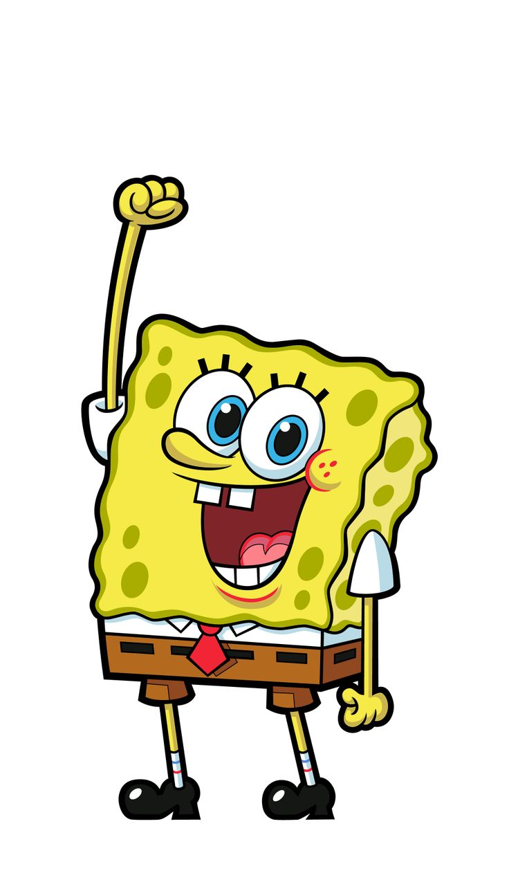 a cartoon spongebob holding up his arm