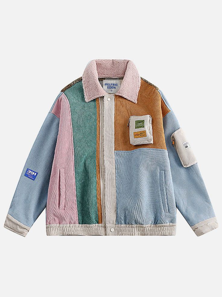 Retro Pastel, Top Streetwear Brands, Pastel Abstract, Patchwork Coat, Chic Coat, Retro Jacket, Y2k Aesthetic Outfits, Clothing Details, 90s Grunge