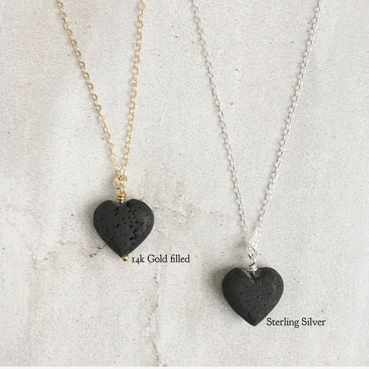 "A simple and sweet, heart shaped lava stone hangs on your choice of sterling silver, 14k gold filled, or choose between stainless steel in gold, silver or rose gold. Wear this necklace alone, with your favorite essential oil or layer it with other necklaces for a trendy layered look! How to use: Simply drop or rub one to two drops of your essential oil(s) directly to the lava stone. Since lava stones are naturally porous, they absorb the oils and you get to benefit from the therapeutic properti Nickel-free Heart Necklace For Everyday Wear, Everyday Heart Shaped Nickel Free Necklace, Everyday Heart-shaped Nickel-free Necklaces, Everyday Nickel-free Heart Shaped Necklaces, Everyday Heart-shaped Nickel-free Necklace, Minimalist Nickel-free Heart Pendant Jewelry, Minimalist Nickel-free Heart-shaped Jewelry, Minimalist Nickel-free Heart Jewelry, Minimalist Heart Shaped Nickel-free Jewelry