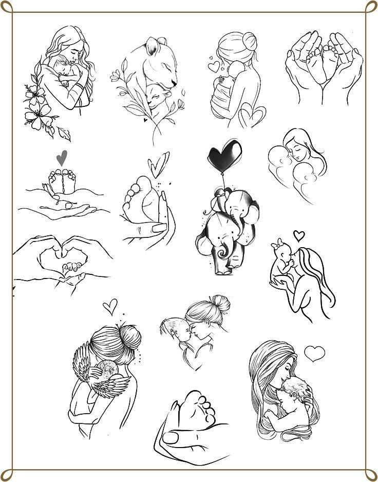 some drawings of people and animals in black and white, with the words love written on them