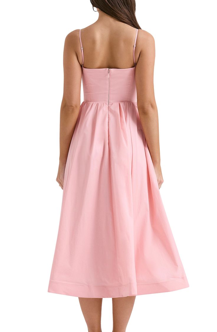 From garden party to daytime wedding, this dreamy midi sundress cut in a classic fit-and-flare silhouette shaped with a boned bodice precisely fits the bill. Exclusive retailer Hidden back-zip closure Scoop neck Adjustable straps Side-seam pockets Lined 65% cotton, 32% nylon, 3% elastane Dry clean Imported Daytime Wedding, Boned Bodice, Midi Sundress, The Bill, House Of Cb, Beauty Sale, Fragrance Design, Fabric Gifts, Free Fabric