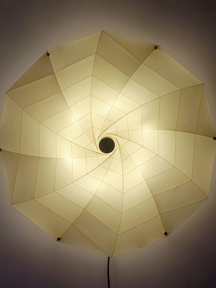 a light that is on top of a lamp shade in the dark room with dim lighting