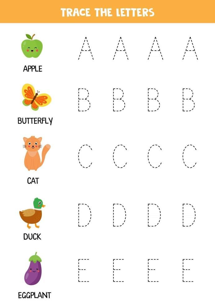 trace the letters worksheet for children to practice their handwriting and writing skills with pictures