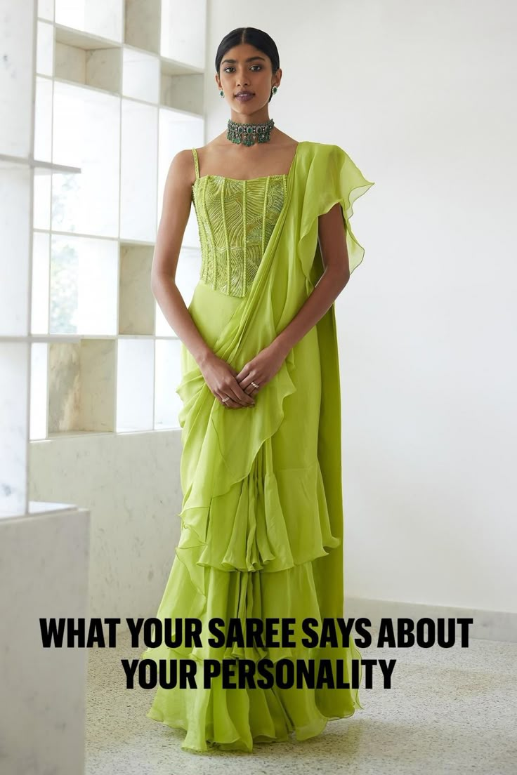 Shop Sarees That Define Your Personality Mishru Clothing, Green Sequin Saree, Prestitched Saree, Organza Corset, Corset Closure, Tulle Corset, Drape Sarees, Draped Saree, Sequin Saree