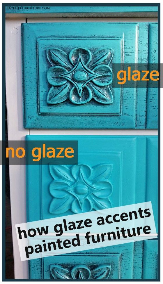 two blue doors with the words no glaze and how glazed accents painted furniture on them