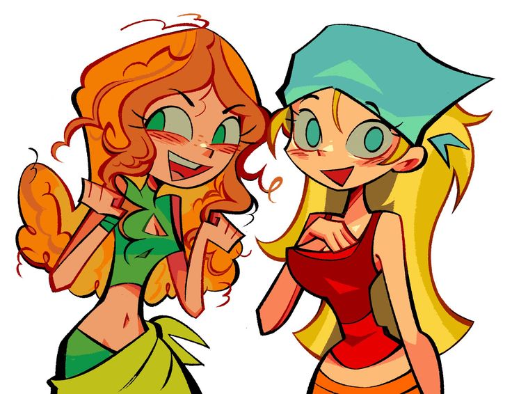 two cartoon girls standing next to each other