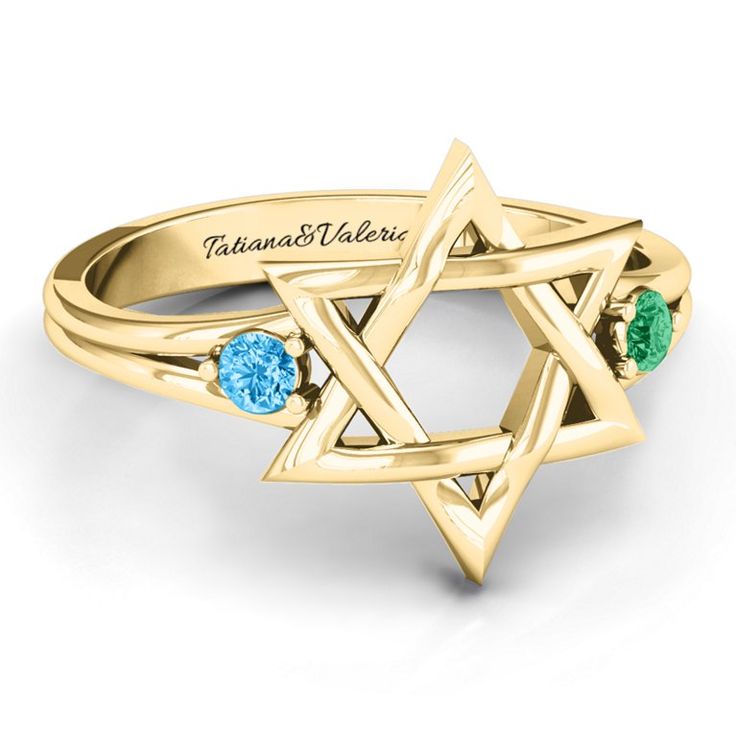 10K Yellow Gold Classic Star of David Ring | Jewlr Star Of David Jewelry Polished Finish For Anniversary, Star Of David Polished Jewelry For Anniversary, Star-shaped Birthstone Promise Ring, Star-shaped Birthstone Jewelry For Promise Ring, Anniversary Star-shaped Birthstone Jewelry, David Ring, Star Of David, Personalised Box, Gold Star