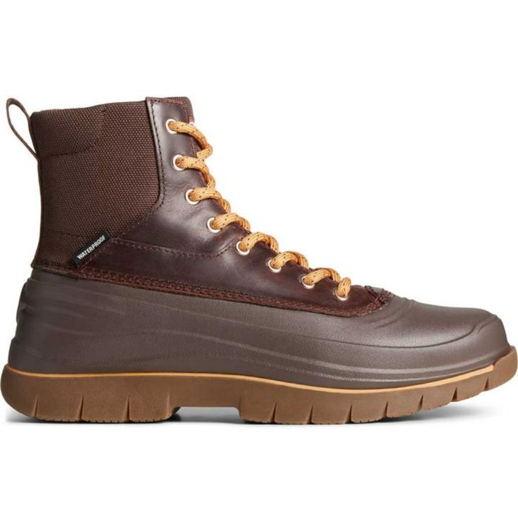 Details Rough Winter Weather Is A Worry Of The Past When You Gear Up With The Sperry Cannon Winter. This Handsome All-Weather Boot Is Crafted With Smooth Leather And A Manmade Combination Upper That Features A Waterproof Rubber Shell Bottom To Ensure Your Feet Stay Cozy And Dry. The Lace-Up Front Closure Combined With A Padded Collar And Tongue Offers Additional Ankle Support While A 200g 3m Thinsulate Lining Keeps Your Feet Cozy When The Temperatures Drop. A Lugged Rubber Outsole Provides Multi Brown Work Boots With Rubber Sole For Outdoor Work, Brown Waterproof Lace-up Boots, Rugged Brown Waterproof Ankle-high Boots, Rugged Ankle-high Waterproof Brown Boots, Rugged Brown Ankle-high Waterproof Boots, Brown Boots With Rubber Sole For Outdoor Activities, Casual Brown Hiking Boots With Rubber Sole, Brown Rubber Sole Work Boots For Outdoor, Brown Outdoor Boots With Rubber Sole