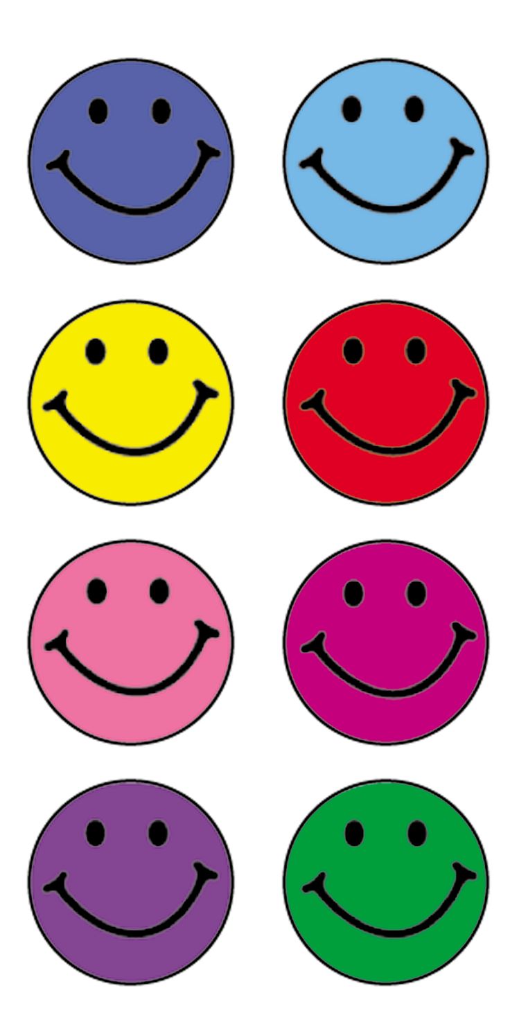 six smiley faces with different colors in the shape of smiling faces, all on top of each other