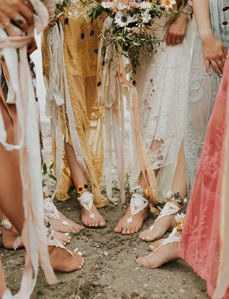 the bridesmaids are getting ready to walk down the aisle