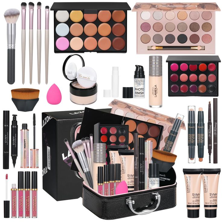 PRICES MAY VARY. venshun A great starter makeup beauty kit. All-in-one travel makeup kit for full kit a vibrant look. The versatile makeup kit is perfect for any full face makeup look and will complement every skin tone. Portable Cosmetic Bag --- Contains all facial grooming. Easy to carry, anytime, anywhere, you can be beautiful. Travel is more convenient, have everything, and have fun. Product Inclusion--- Contains various makeup and makeup accessories such as eyeshadow palette, colorful sequi Makeup Products Name, Full Makeup Kit, Mystical Makeup, Basic Makeup Kit, Makeup Organization Ideas, Travel Makeup Kit, Pro Makeup Tips, All In One Makeup, Vanity Setup