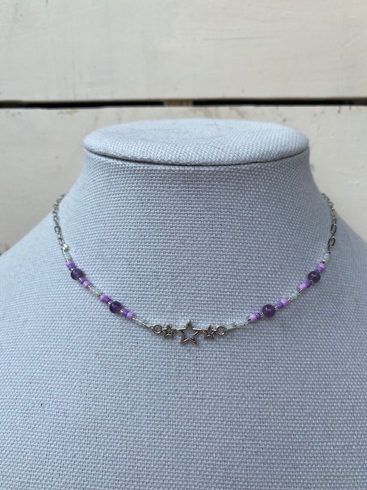 A beautiful purple star themed necklace! Silver Star Necklace, Purple Star, Star Necklace Silver, Beaded Necklaces, Star Necklace, Silver Stars, Necklace Etsy, Beaded Necklace, Jewelry Necklaces