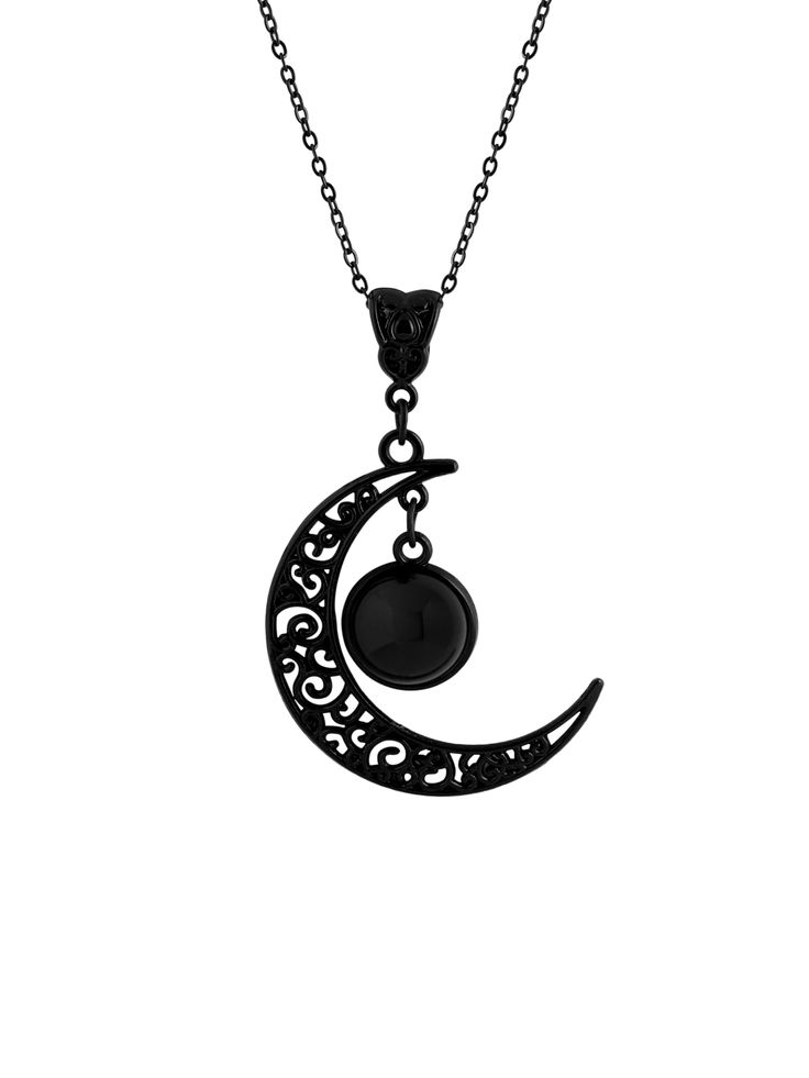 PRICES MAY VARY. GOTHIC BLACK CRESCENT MOON NECKLACE: The Black Crescent Moon Necklace is a versatile and stylish piece of jewelry that is perfect for those who love gothic fashion. It's suitable for everyday wear, as well as for special events and parties, making it a great addition to any wardrobe MATERIALS: Meticulously crafted from high-quality zinc alloy, stainless steel and glass SIZE & LENGTH: The Black Moon Pendant measures 1.29 inches in width, 1.45 inches in length. Glass Teardrop meas Gothic Black Necklace For Gift, Black Moon Charm Jewelry For Party, Black Gothic Metal Necklace, Black Jewelry With Moon Charm For Party, Black Round Pendant Jewelry For Party, Black Metal Jewelry With Moon Charm, Black Witchy Necklace For Parties, Witchy Black Necklace For Parties, Black Moon Phase Round Pendant Necklace