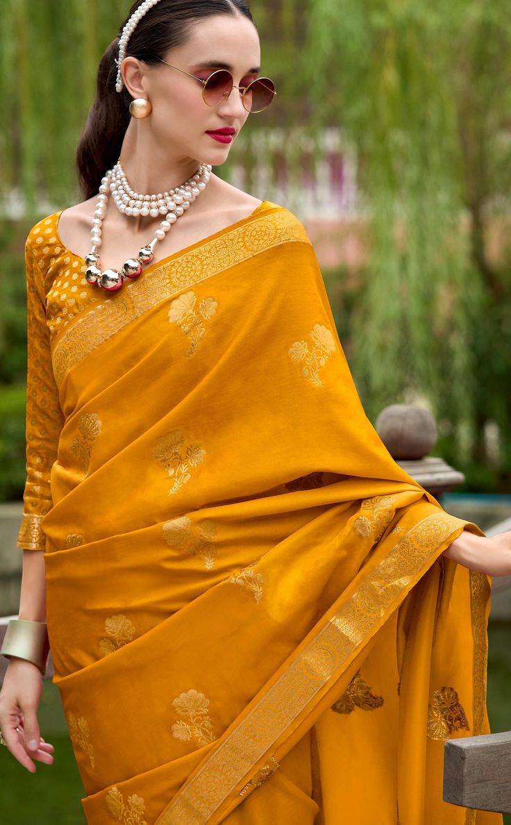 Classy and Elegant Silk Saree Best for Gifting Someone Who is Special Your Mother, Sister, Wife Etc FABRIC : Soft Satin Silk Saree in Yellow Color with weaving work Type : Designer Wear, Simple Wear, Traditional Pattern, Festive Wear Style : Indian Dress, Traditional Saree,Sarees For All Ocassion Stitch : Blouse UnStitched ( Stitching if customer want) Wash : Dry Clean Only Free Shipping Worldwide yellow silk saree For Wedding, yellow silk saree with green Blouse,Yellow Silk Saree For Haldi, Silk Saree Designs, Saree New designs, Haldi dress For Bride,yellow saree,yellow saree blouse, sari,yellow sareehaldi,yellow saree ready to wear,organza saree,silk saree Note : Color Might be light in original Buy Latest indian wedding sarees,dresses, saree, lehenga,bridal lehenga,salwar kameez,saree,s Indian Dresses Online, Party Sarees, Designer Sarees Online, Wedding Saree Indian, Indian Lehenga, Organza Dress, Indian Bridal Wear, Dress Indian Style, Saree Dress