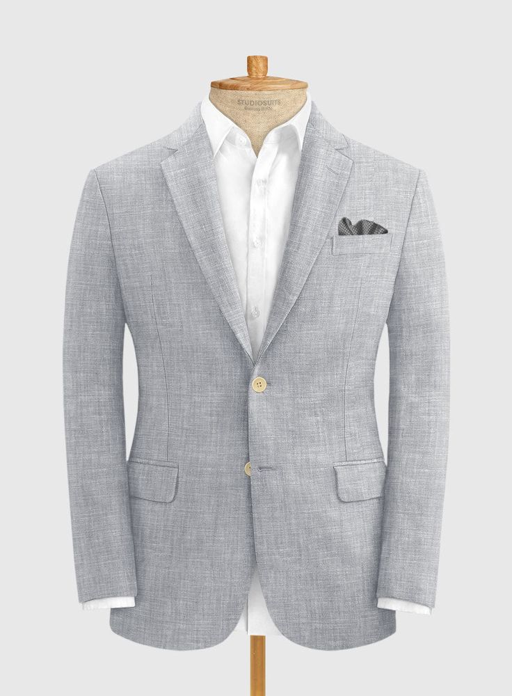 Maintain a distinct professional appearance by adding an extra bit of flair with our Italian Zod Light Gray Linen jacket. Crafted from linen, this jacket will keep you cool, sharp and stylish in summer. Combine it with a matching waistcoat and trousers a crisp white and brown derby shoes. 
  Look Includes   Italian Zod Light Gray Linen Fabric  Two Button Jacket Style  Notch Lapel   Corozo   Beige  Buttons  Single Vent  Three Cuff Buttons   You can change the look during customization if required Formal Linen Sport Coat With Pockets, Formal Linen Blazer With Pockets, Linen Blazer With Notch Lapel And Welt Pockets, Formal Linen Blazer With Lapel Collar, Formal Linen Outerwear With Pockets, Elegant Single Button Linen Sport Coat, Fitted Linen Blazer With Pockets, Formal Linen Sport Coat With Welt Pockets, Formal Linen Blazer With Suit Collar