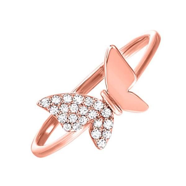 Diamond Butterfly Rose Gold Ring Rose Gold Diamond Butterfly Ring For Anniversary, Anniversary Rose Gold Diamond Butterfly Ring, Formal Rose Gold Diamond Butterfly Ring, Fine Jewelry Rose Gold Flower Ring, Rose Colored Fine Jewelry Ring As A Gift, Luxury Rose Gold Flower Ring With Diamond Accents, Rose Gold Butterfly Ring For Anniversary, Luxury Pink Gold Promise Ring, Luxury Rose Gold Butterfly Ring As Gift