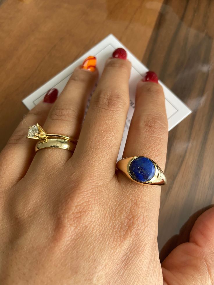 This 14k Solid Gold Lapis Ring is made of real gold . There is a real, round Lapis Lazuli stone setted on this ring.  This blue stone pinky ring is looking very cool both on man and woman pinky. You can also wear this gold and navy color gemstone ring on your other fingers, very comfortable and solid.  Choose your gold color from color options section.  This round lapis signet ring will be sent with signed certificate of authenticity. Ring size on pictures is 9 US and weight is 6,59 gr. Weight w Sapphire 14k Gold Signet Ring Gift, 14k Gold Sapphire Signet Ring As Gift, Gold Plated Blue Rings As Gift, Blue Gold Plated Rings As Gift, Blue 14k Gold Signet Ring With Gemstone, Classic Round Lapis Lazuli Jewelry, Classic Lapis Lazuli Jewelry Ring, Blue Gold Plated Rings For Gift, Blue Gold-plated Rings For Gifts