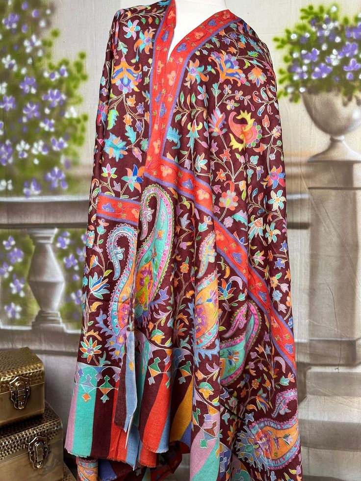 Multicolor Pashmina Scarves With Paisley Print, Multicolor Embroidered Shawl With Traditional Drape, Festive Multicolor Paisley Print Pashmina Shawl, Multicolor Paisley Print Pashmina Shawl, Multicolor Paisley Print Pashmina, Bohemian Pashmina Shawl With Pallu, Festive Multicolor Paisley Pashmina Shawl, Bohemian Jamawar Dupatta With Printed Motifs, Festive Paisley Print Pashmina Shawl