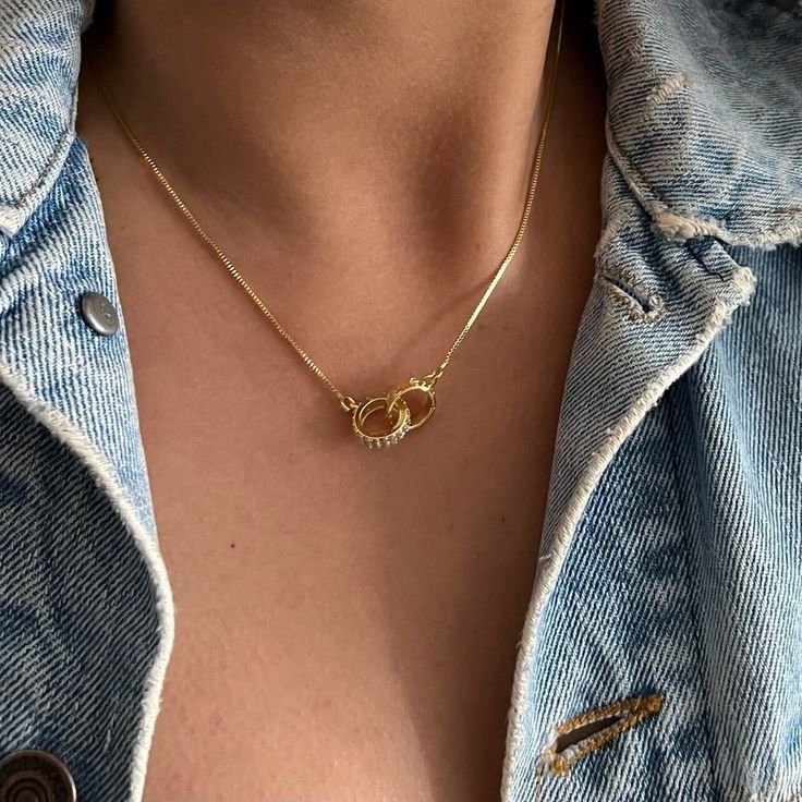 "This unique Double Ring Necklace is the perfect blend of style and sentiment, symbolizing the special connection between you and your loved one. A playful addition to any outfit and a reminder of your bond. 18k gold plated over stainless steel 16\" when unclasped with 2\" extension" Me U, Double Ring, Ring Necklace, Charm Necklace, Necklace Etsy, 18k Gold, Gold Plate, Jewelry Necklaces, Bathing Beauties