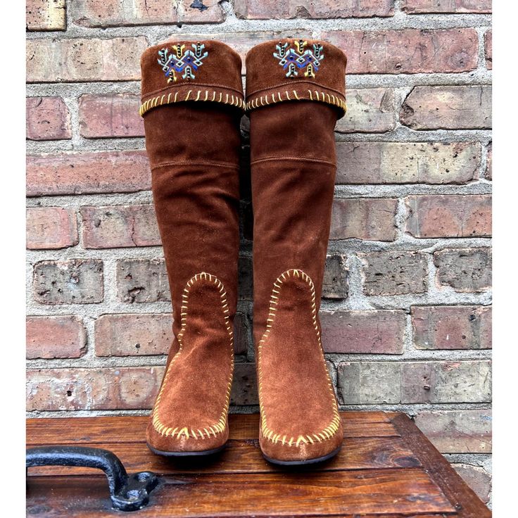 Adorable Suede Moccasin Boots With Beaded And Stitched Accents. In New Condition. *Size 36 *Nwot Faint Line Marking On Right Boot - Barely Noticeable (See Photos) *16.5" Tall *Hidden Wedge Heel Measures Approximately 1.5" *Bundle To Save! Questions? Dm Or Leave A Comment Below! Western Brown Moccasins For Festival, Western Style Brown Moccasins For Festival, Bohemian Leather Moccasins For Fall, Fall Bohemian Leather Moccasins, Bohemian Brown Moccasins For Fall, Brown Bohemian Moccasins For Fall, Southwestern Style Brown Festival Boots, Brown Southwestern Style Festival Boots, Leather Moccasins Diy