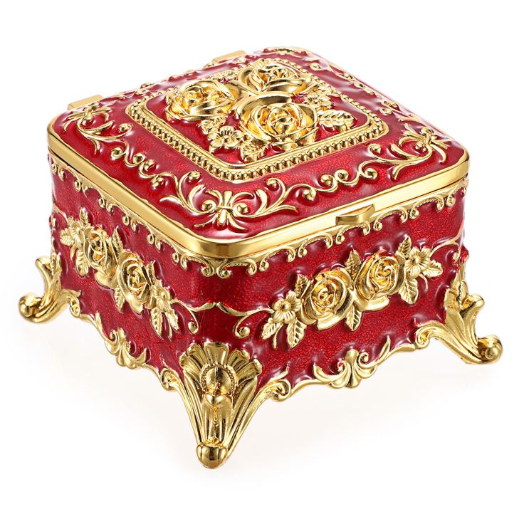 a red and gold box sitting on top of a table