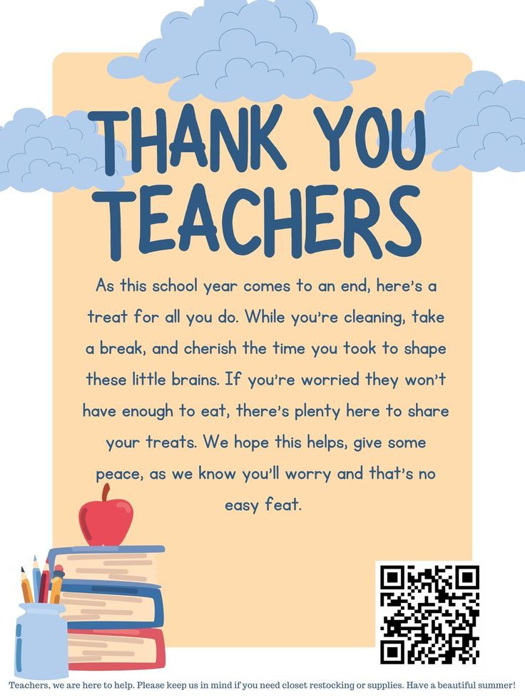 a thank card for teachers with books and an apple