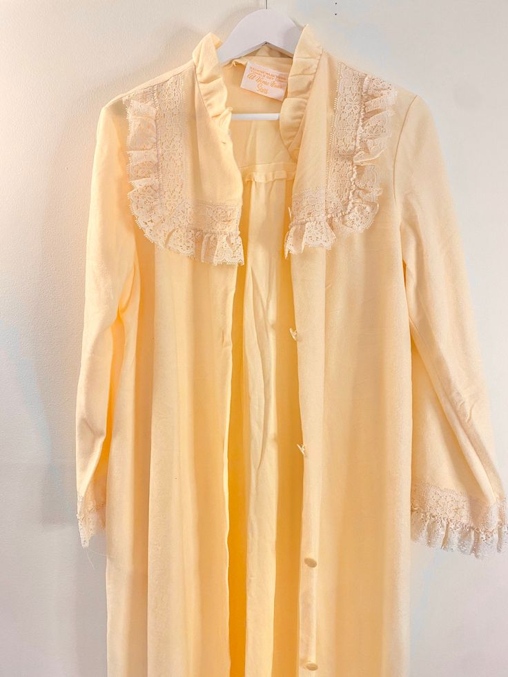 vintage 1970s 1960s flannel nightgown victorian bib style collar light buttery yellow vintage sears nightgown Cottage core Loveshack fancy Long Sleeve Cotton Nightgown With Lace Trim, Cotton Long Sleeve Nightgown With Lace Trim, Cotton Nightgown With Lace Trim Long Sleeve, Vintage Fitted Sleepwear For Spring, Spring Long Sleeve Nightgown With Lace Trim, Spring Long Sleeve Lace Trim Nightgown, Fitted Vintage Sleepwear For Spring, Fitted Spring Sleepwear For Home, Vintage Cotton Nightgown For Spring