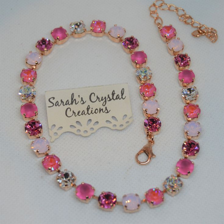 Tickled Pink Swarovski Crystal Necklace by SwarovskiJewelrySED on Etsy Pink Sparkling Stones Jewelry Gift, Pink Jewelry With Sparkling Stones For Gift, Pink Sparkling Stones Jewelry For Gifts, Pink Rhinestone Costume Jewelry, Pink Adjustable Crystal Bracelet With Rhinestones, Adjustable Pink Crystal Bracelet With Rhinestones, Sparkling Pink Jewelry For Party, Pink Crystal Jewelry With Sparkling Stones, Pink Crystal Bracelet With Rhinestones