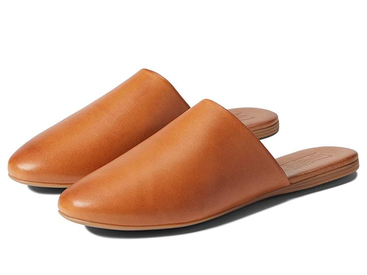 Miz Mooz Rachelle - Women's Flat Shoes : Cognac : The Miz Mooz Rachelle shoes are the perfect pop of color for any outfit. Slide on style mules. Slightly pointed toe silhouette. Leather uppers, linings, and insoles. Man-made outsoles. Imported. Measurements: Weight: 5 oz Product measurements were taken using size EU 38 (US Women's 7.5-8), width B - Medium. Please note that measurements may vary by size. Weight of footwear is based on a single item, not a pair. Chic Closed Toe Slip-ons With Branded Insole, Trendy Clogs With Leather Footbed For Spring, Modern Summer Slip-ons With Leather Sole, Spring Brown Clogs With Textured Sole, Modern Closed Toe Slip-on Slides, Brown Pointed Toe Slip-ons For Spring, Casual Almond Toe Mules With Leather Footbed, Brown Flat Heel Mules For Spring, Casual Slip-on Slippers With Pointed Toe