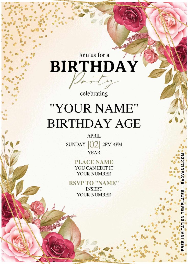 a birthday card with roses and leaves on it