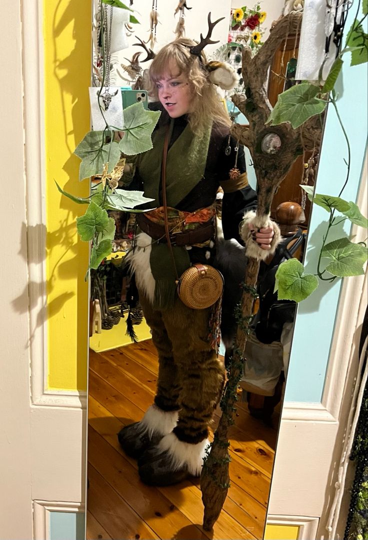 Satyr Cosplay Diy, Faun Costume Diy, Saytr Cosplay Diy, Jackalope Cosplay, Jackalope Costume, Fae Aesthetic Clothes, Fawn Cosplay, Halloween Cosplay Ideas, Satyr Cosplay