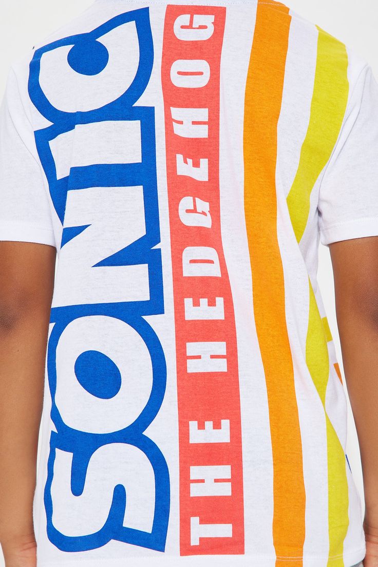 Available In White. Screen Top Short Sleeve Sonic Graphic T-Shirt Front/Back Disclaimer: Due To The Printing Process A Difference In Saturation May Occur. Each Garment Is Unique. 60% Cotton 40% Polyester Imported | Mini Sonic Front/Back Tee Shirt in White size 14/16 by Fashion Nova Multicolor Sporty Crew Neck Shirt, Fun Cotton Tops With Graphic Design, White Fun Tops With Graphic Design, Fun White Tops With Graphic Design, White Graphic Tops With Fun Design, Multicolor Crew Neck Sporty Shirt, Sporty Multicolor Crew Neck Shirt, Multicolor Cotton Shirt With Graphic Print, Fun Crew Neck Top With Logo Print