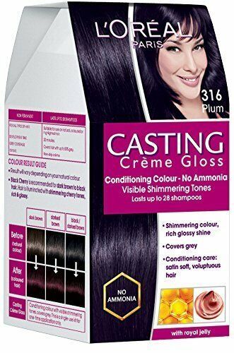 L'Oreal Paris Casting Creme Gloss Plum/Burgundy 316, 87.5g+72ml with Ayur Product A non-ammonia hair colour that gives natural looking colour with visible shimmering tones and a glossy shine Gives your hair a total beauty treatment as the no ammonia formula covers grey Gives you the richness of natural colour that lasts up to 28 shampoos Easy, clean and pleasurable application with the non-drip creme formula in just 20 minutes, even for beginners The delicate fragrance makes colouring a luxuriou Gloss Hair Color, Loreal Casting Creme Gloss, Hair Color Dark Brown, Casting Creme Gloss, Ammonia Free Hair Color, Gloss Hair, Loreal Hair Color, Hair Color Plum, Loreal Hair