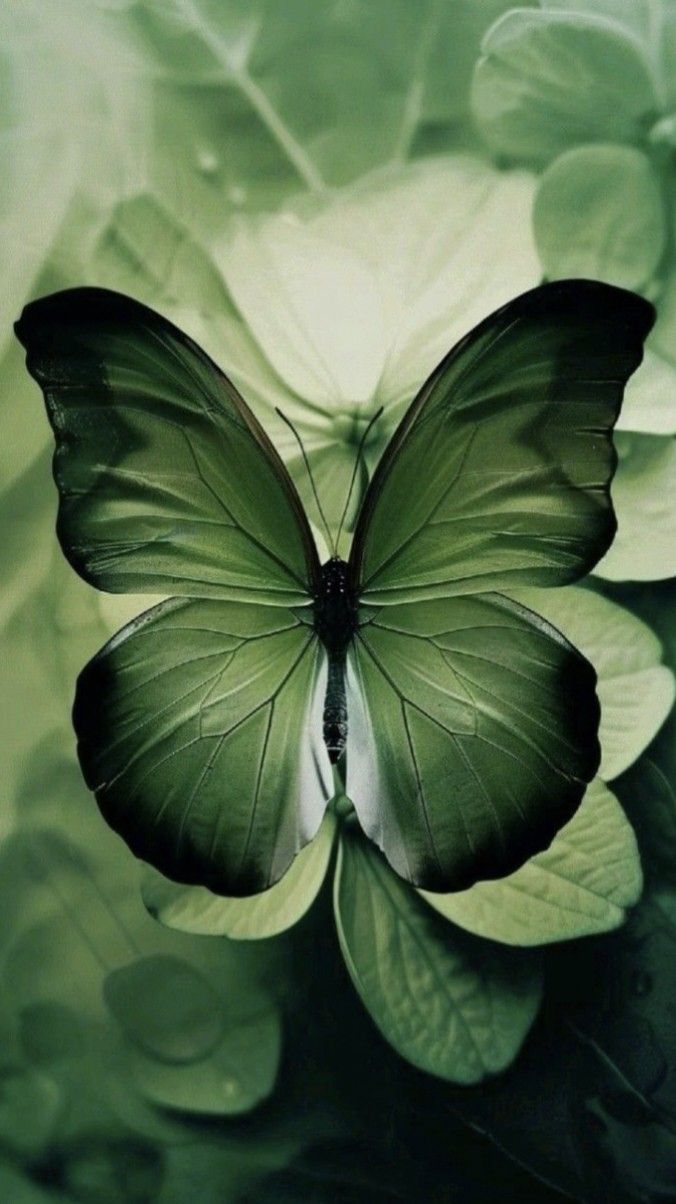 a green butterfly sitting on top of a leaf