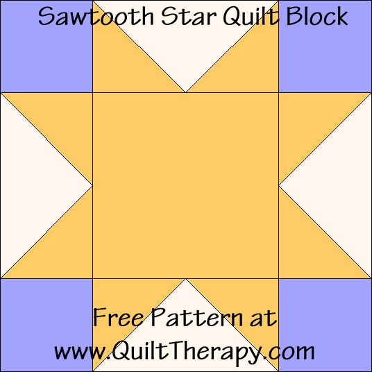 the star quilt block is shown in yellow and blue, with text that reads free pattern at