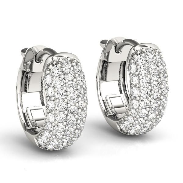 Beautiful hoop earrings with 5 row of sparking round diamonds. Diamonds add extra brilliance to this incredible earrings. Diamonds studded in 14K gold create a fine jewelry piece to be cherished all life long. Unique safe lock adds extra security to the hoop earrings that will surely earn many compliments. Diamond total weights and dimensions are approximate. STONE(S) Diamond Weight: 1.00 carat tw. Color: I Clarity: I2 Guarantee: Yes with Free Warranty Type of Stone: Diamond Shape of Stone: Roun Hot Earrings, Diamond Huggie Earrings, Diamond Decorations, Diamond Huggies, Earring Trends, Diamond Hoop Earrings, Huggie Hoop Earrings, Huggies Earrings, Stone Earrings