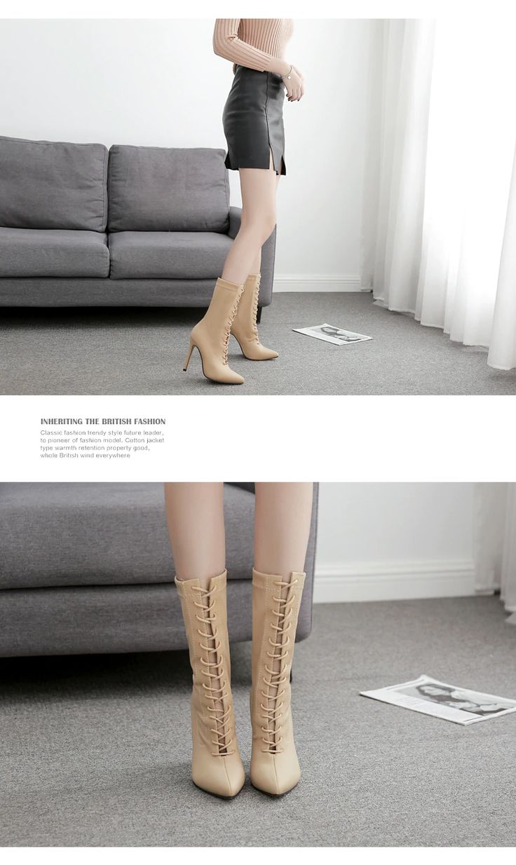 FREE SHIPPING New Boots Women 2019 Autumn Fashion Ankle Boots Pointed Toe Stiletto Heel Shoes Stretch Lace-up High Heel Botas mujer JKP1978 Trendy Beige High Heel Martin Boots, Beige High Heel Lace-up Boots For Spring, Lace-up Mid-calf Boots For Spring Parties, Spring Party Lace-up Mid-calf Boots, Beige High Heel Lace-up Boots, Beige High Heel Lace-up Boots For Fall, Trendy Lace-up Mid-calf Boots, Beige Fitted Mid-calf Boots With High Ankle, Fitted Beige Mid-calf Boots With High Ankle